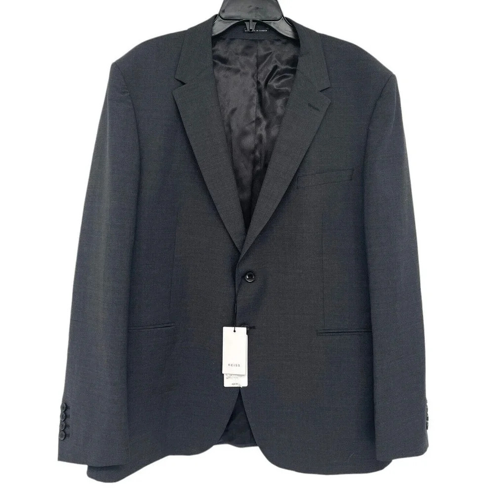 Reiss Men's Hope Blazer 2 Button Notch Travel Jacket Size 46 Regular Charcoal